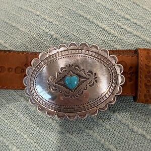 NWOT Justin Embossed Leather Belt with Silver Turquoise Buckle